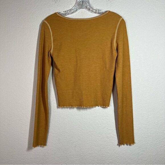 American Eagle Orange Ribbed Long Sleeves V Neck Crop Top Womens Small‎ - Picture 6 of 6